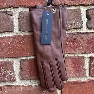 Adrienne Vittadini cognac Leather Cashmere Lined Gloves Medium NWT